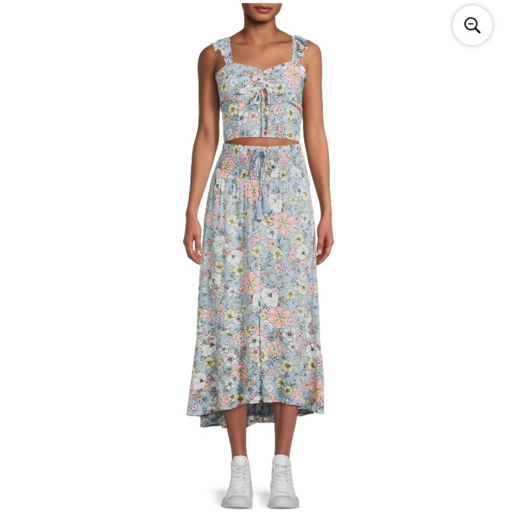 No Boundaries Blue Floral Maxi Skirt and Crop Top Set